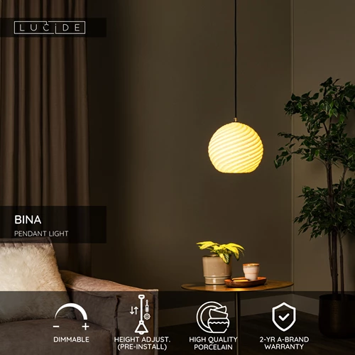 Lucide BINA - Pendant light - Ø 25 cm - 1xE27 - White - USP